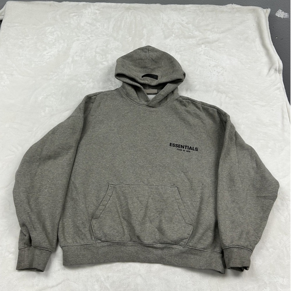 Fear of God Essentials Hoodie Mens M Grey Logo Pullover Sweatshirt